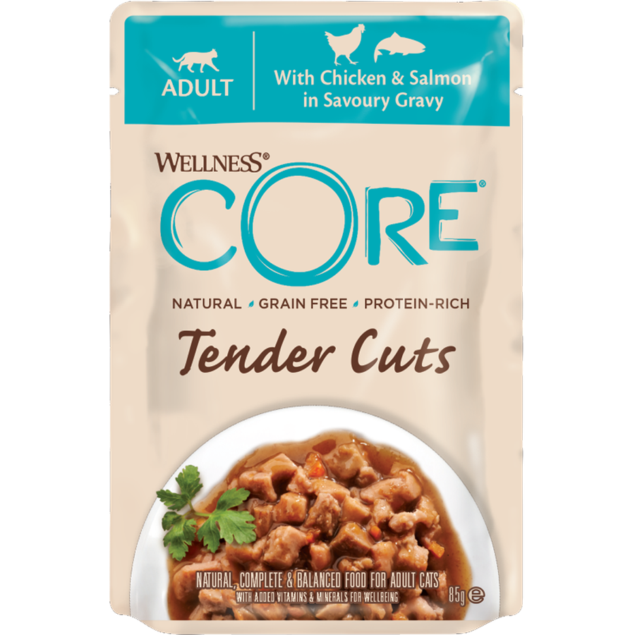 WELLNESS CORE Chat Tender Cuts Nourriture humide Poulet Saumon 85g