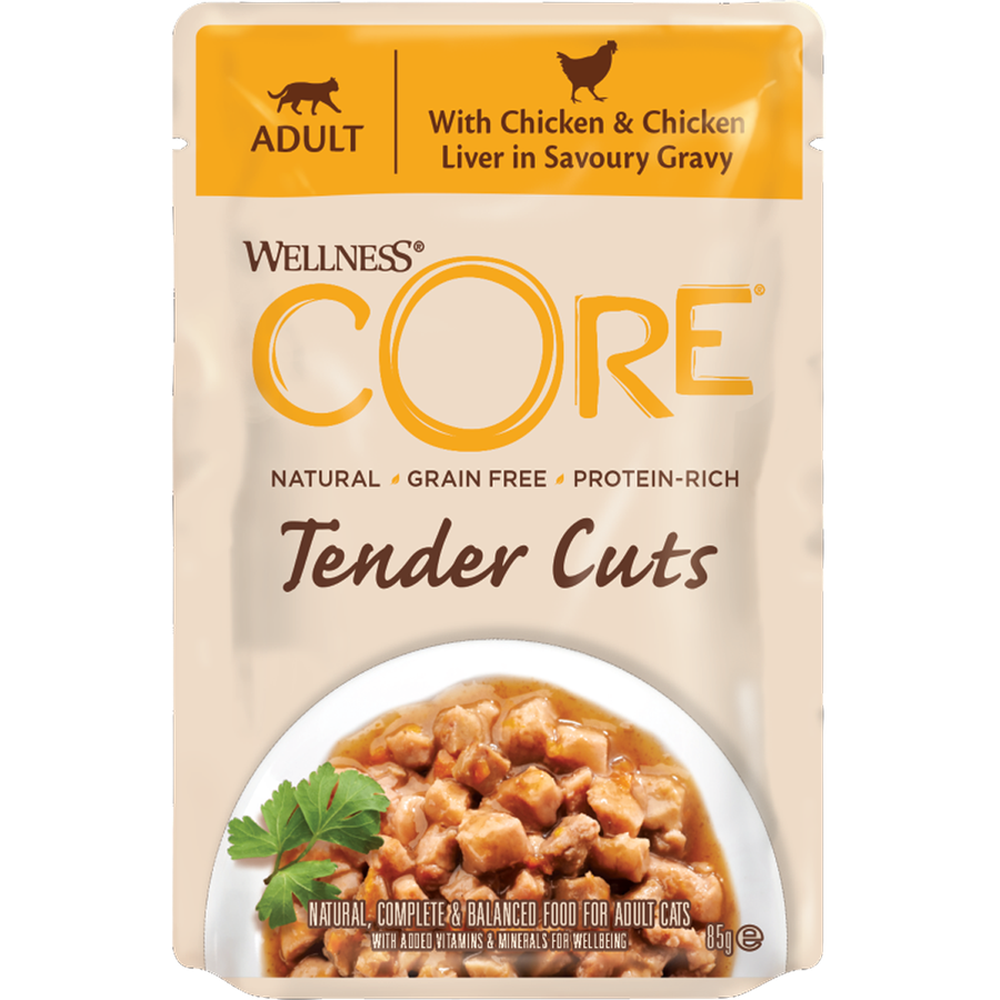 WELLNESS CORE Chat Tender Cuts Nourriture humide Poulet Foie de poulet 6x85g