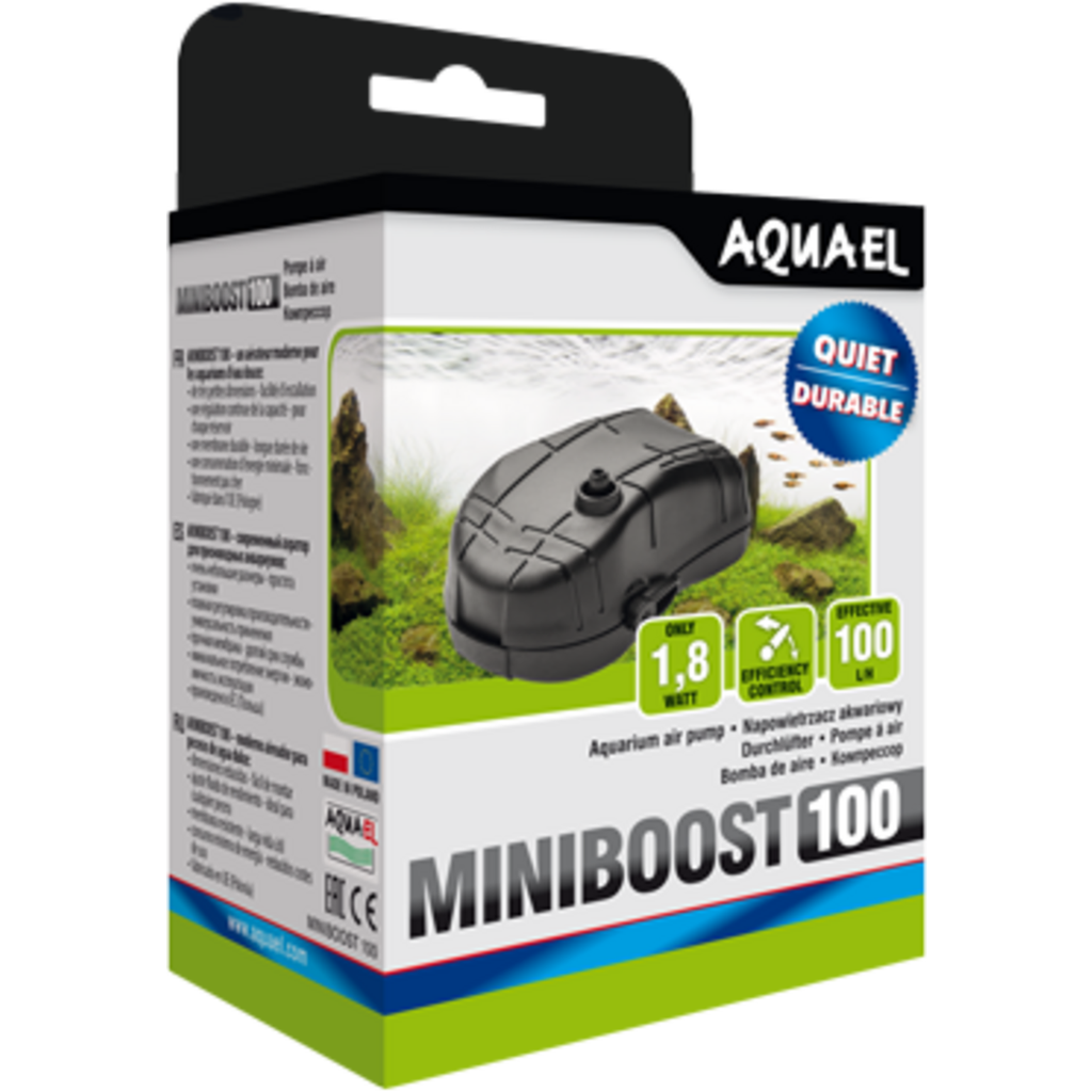 AQUAEL Aérateur Miniboost 100 L/H Pour Aquarium Jusqu'à 100L Débit Réglable 1,8W