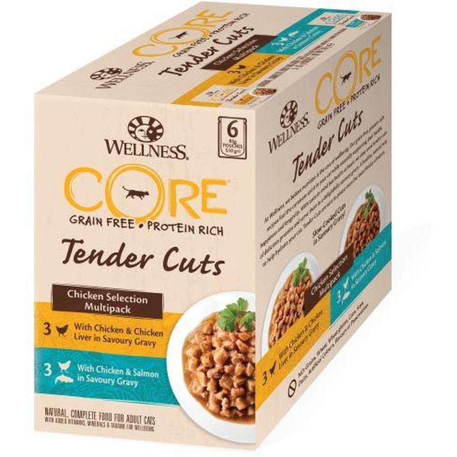 WELLNESS CORE Chat Tender Cuts Nourriture humide Poulet Foie de poulet 6x85g