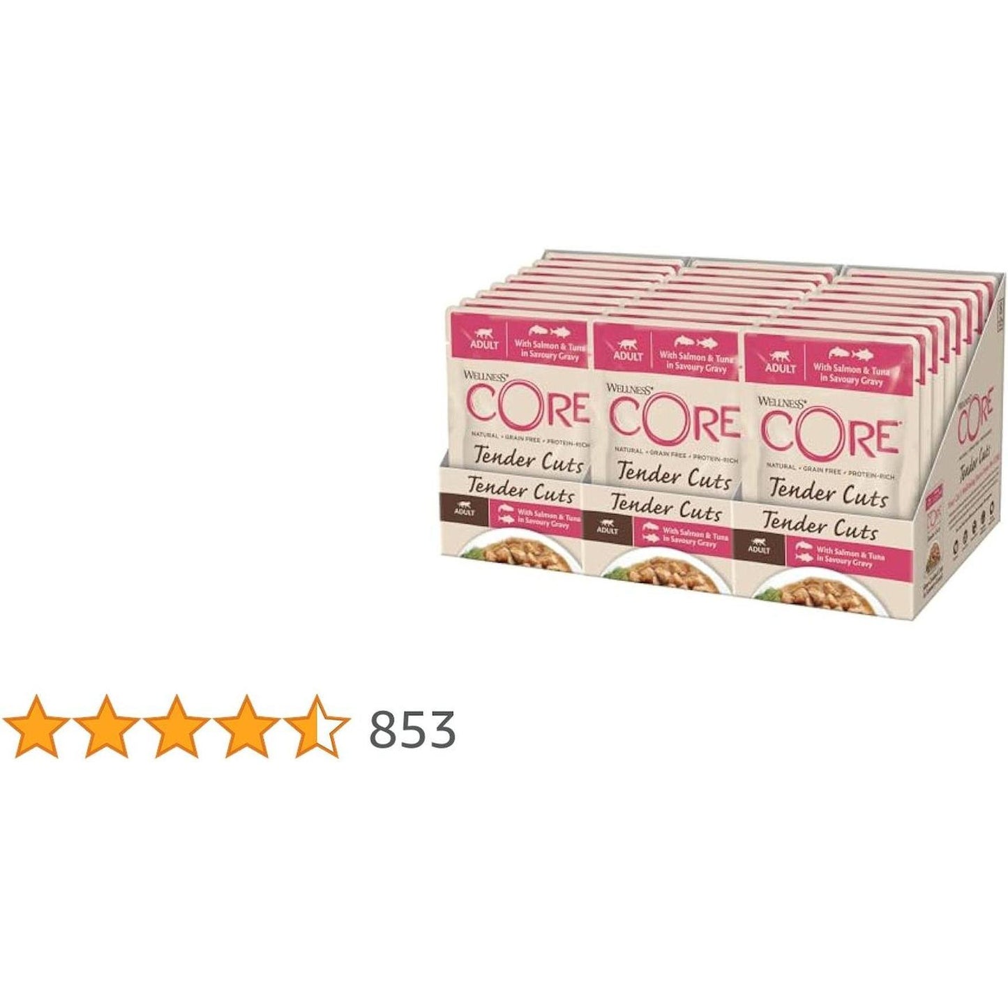 WELLNESS CORE Tender Cuts Nourriture humide pour chat adulte sans céréales Saumon & Thon en sauce 85g