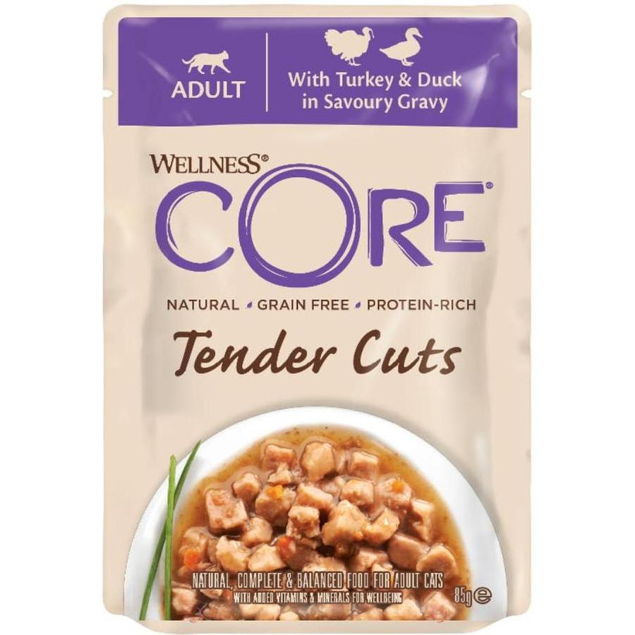 WELLNESS CORE Tender Cuts Nourriture humide pour chat adulte Poulet et Dinde en sauce 85g
