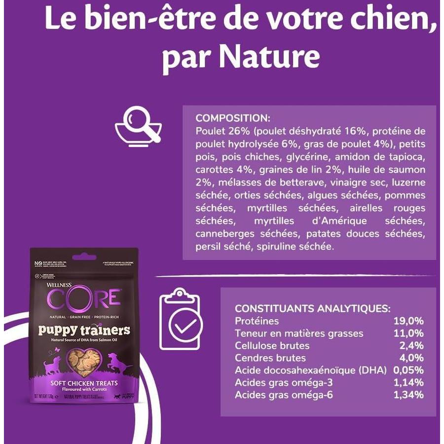 WELLNESS CORE Puppy Trainers Friandises d'apprentissage pour Chiot Poulet Carottes 170g