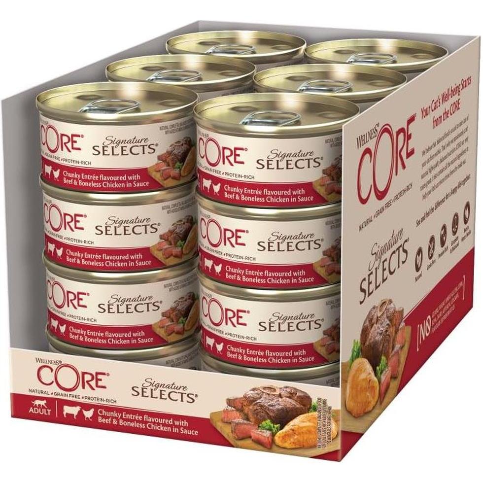 WELLNESS Core Signature Selects Nourriture humide pour chat adulte Boeuf/Poulet 79g