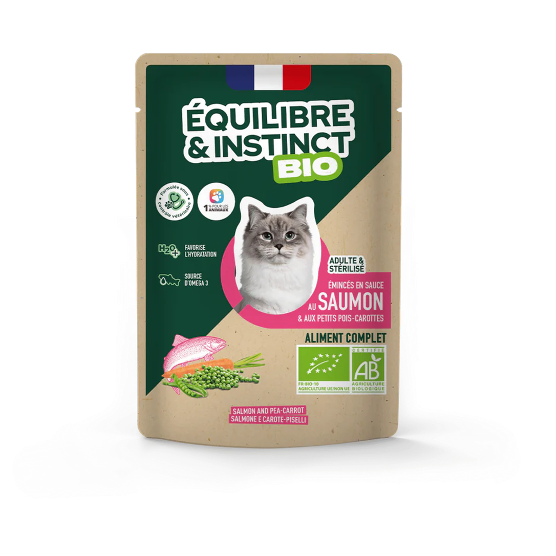EQUILIBRE & INSTINCT Terrine pour chat adulte saumon légumes BIO 85g