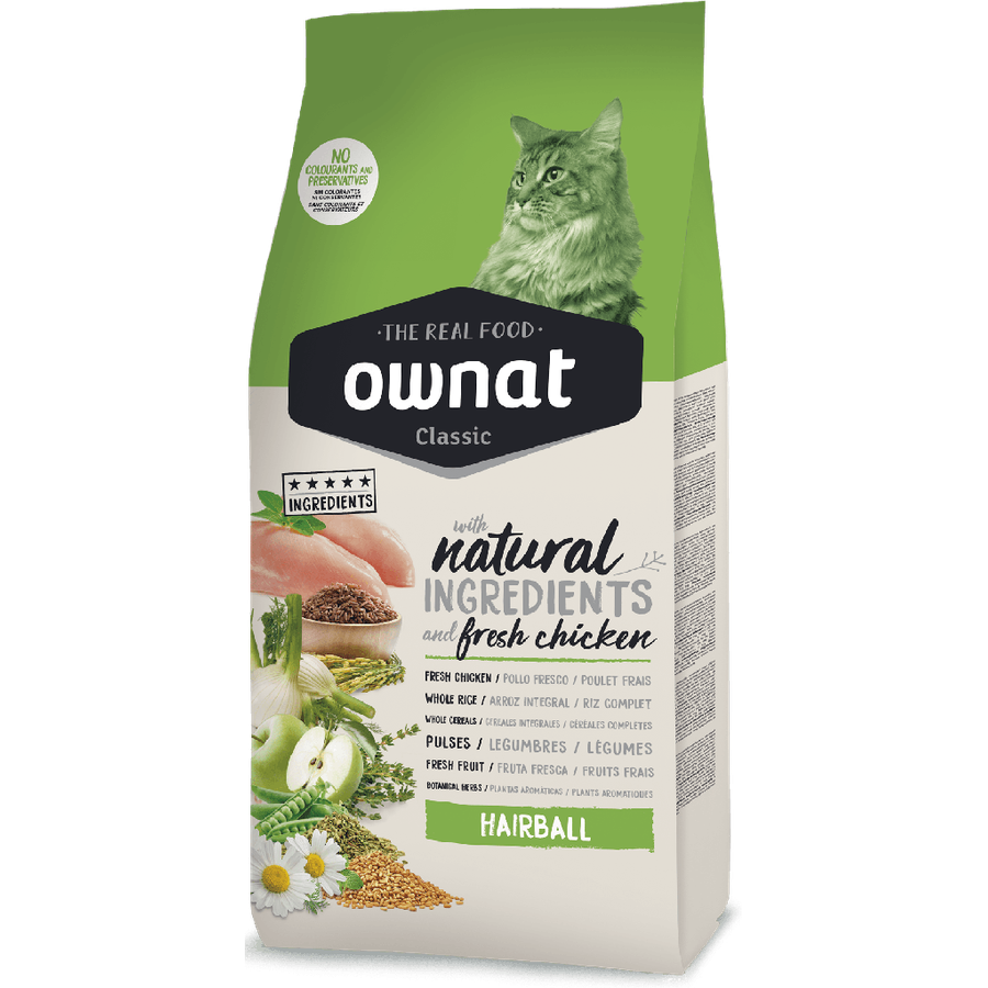 OWNAT Classic Hairball Cat Croquettes pour chat adulte Contrôle des boules de poils 4kg