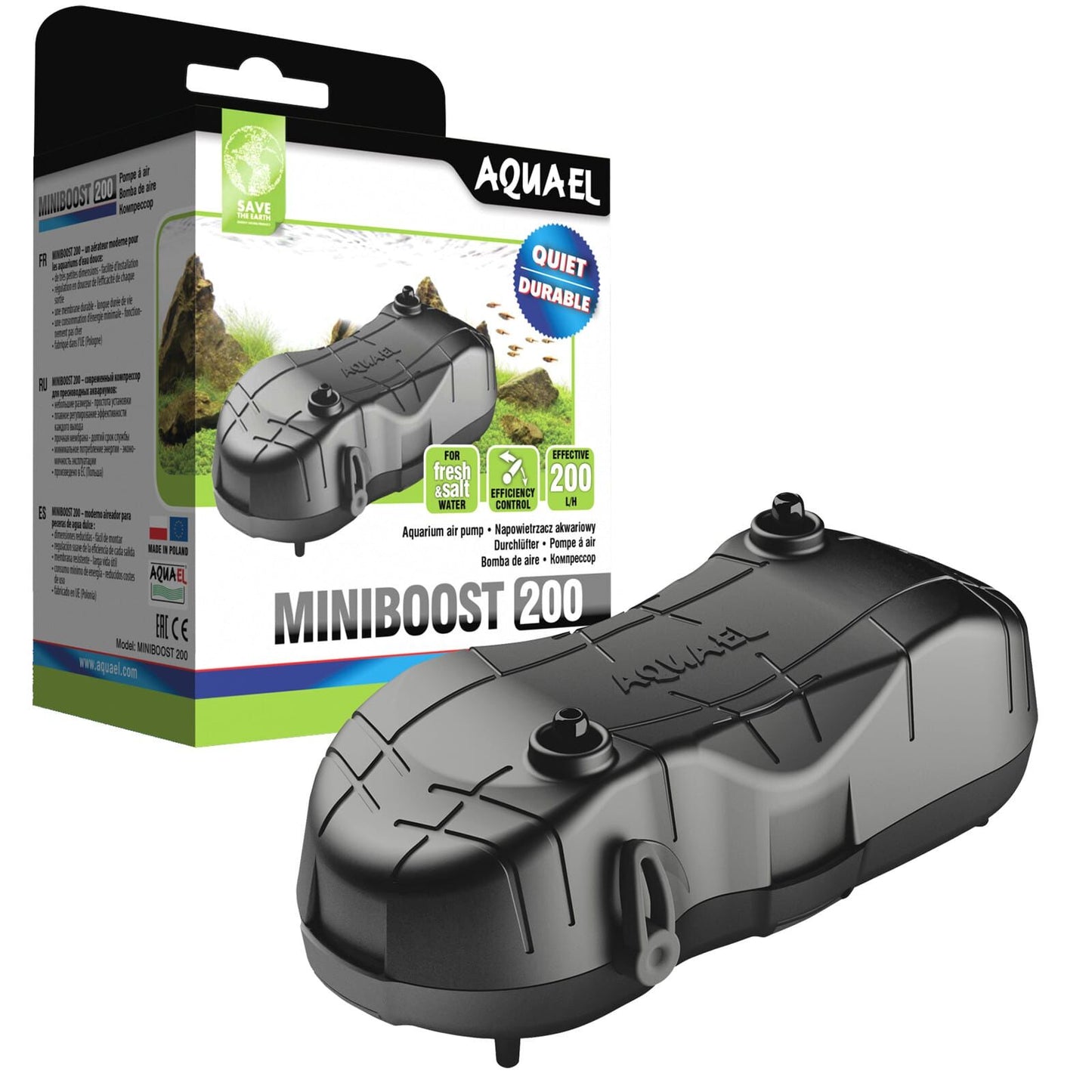 AQUAEL Aérateur Miniboost 100 L/H Pour Aquarium Jusqu'à 100L Débit Réglable 1,8W