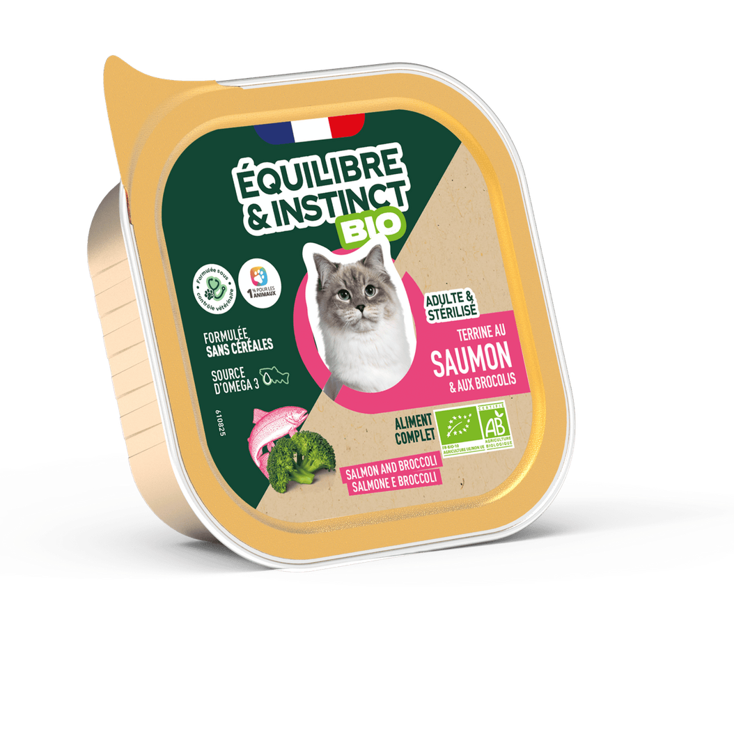 EQUILIBRE & INSTINCT Terrine pour chat adulte saumon légumes BIO 85g