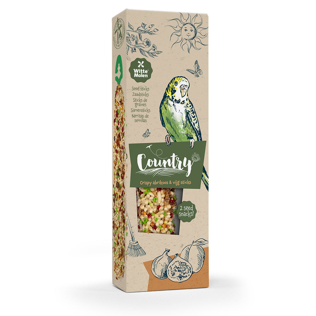 WITTE MOLEN Country Sticks Perruche Abricot & Figue 2 Sticks 60g