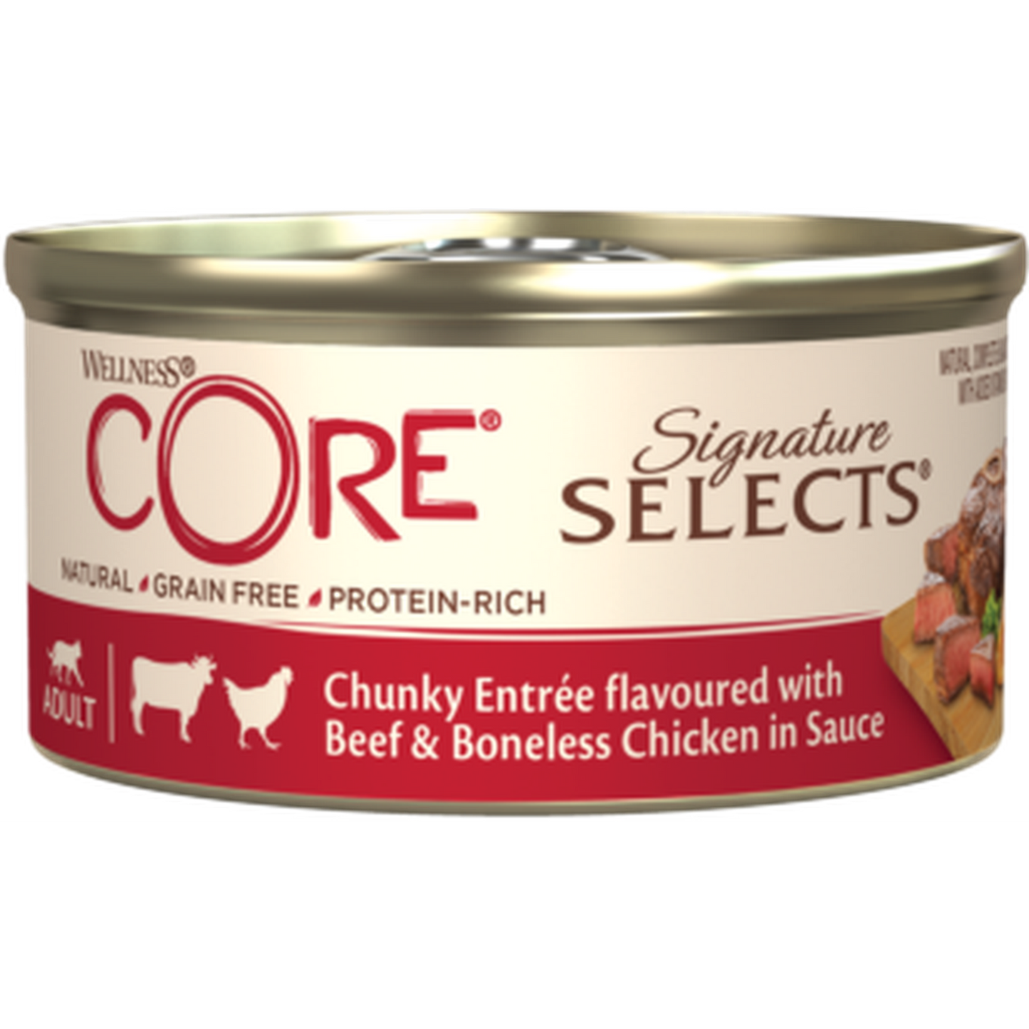 WELLNESS Core Signature Selects Nourriture humide pour chat adulte Boeuf/Poulet 79g