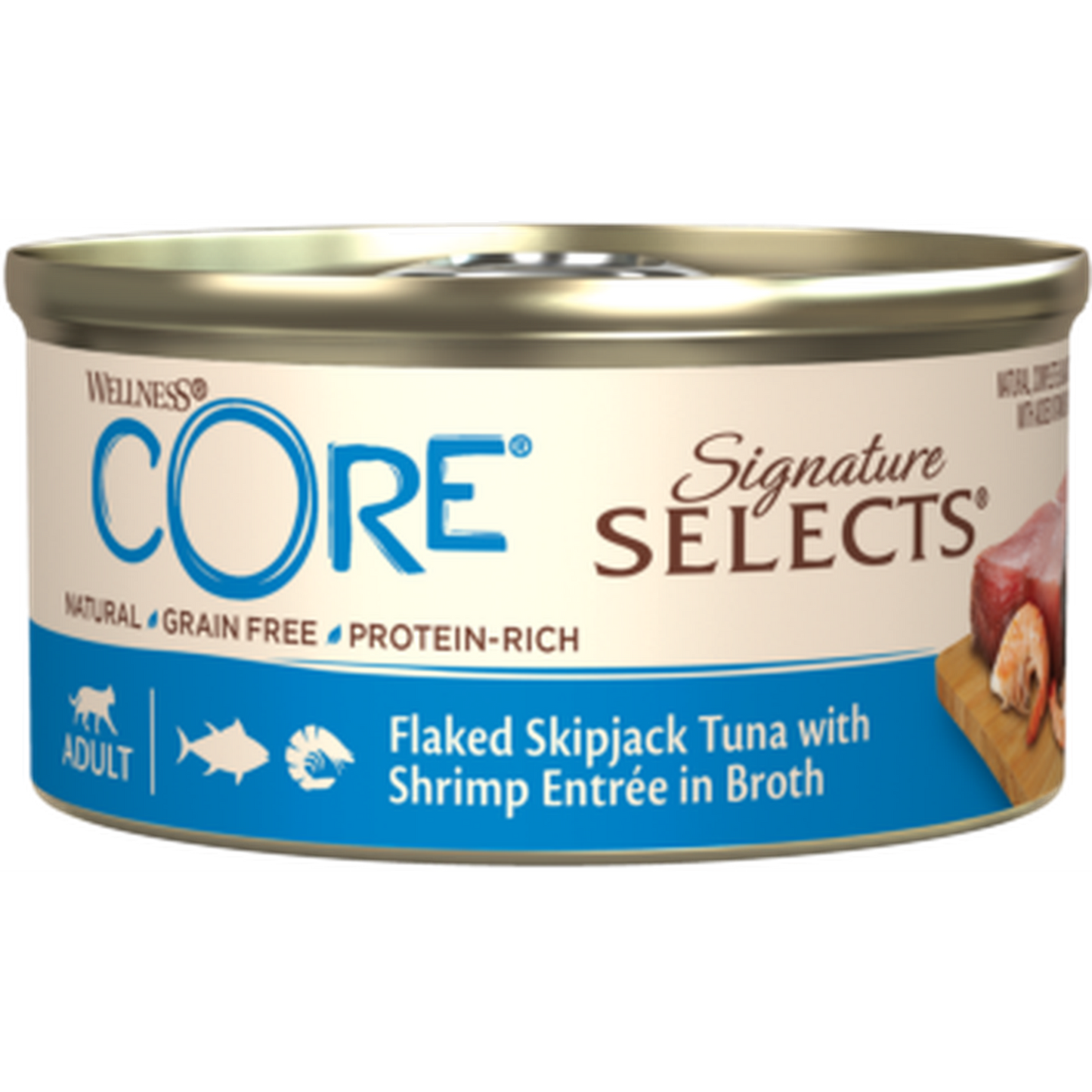 WELLNESS CORE Signature Selects Nourriture humide pour chat Thon Maquereau Crevettes 79g