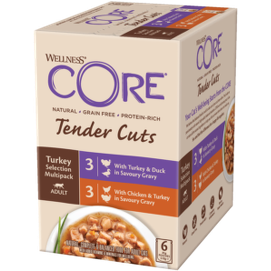 WELLNESS CORE Tender Cuts Nourriture humide pour Chat Sélection de Dinde 6x85g