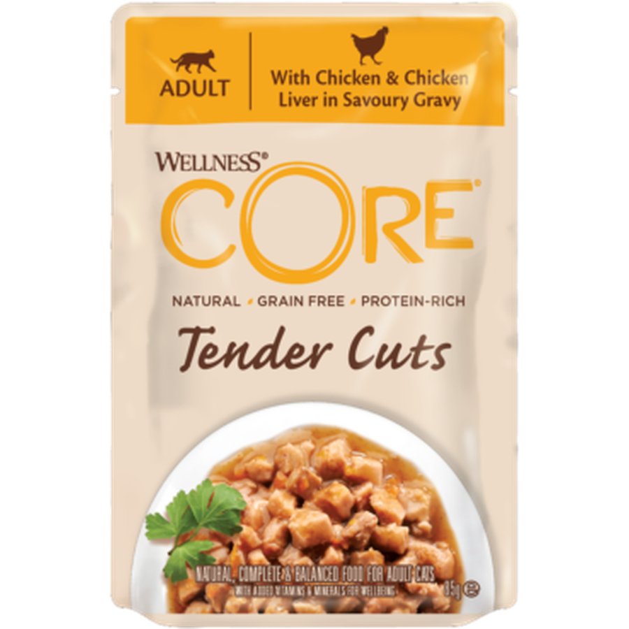 WELLNESS CORE Chat Tender Cuts Nourriture humide Poulet Foie de poulet 6x85g
