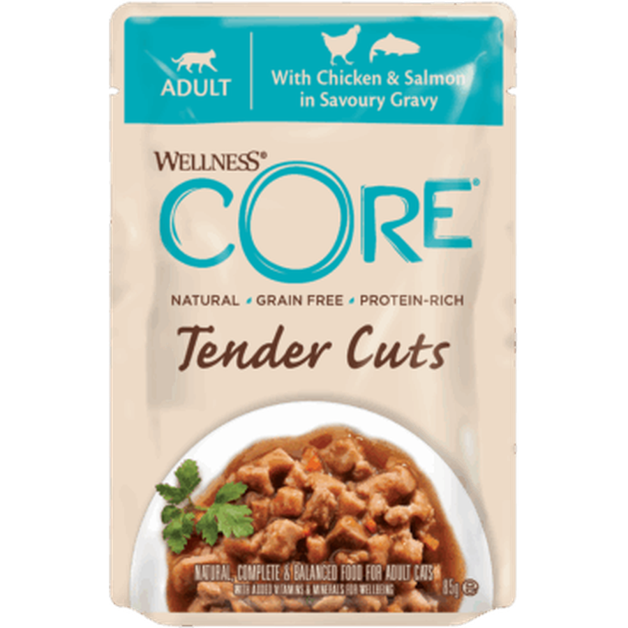 WELLNESS CORE Chat Tender Cuts Nourriture humide Poulet Saumon 85g