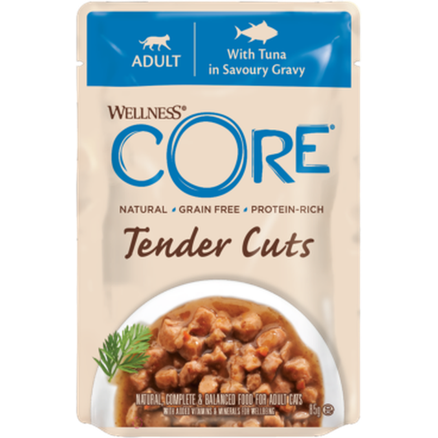 WELLNESS CORE Tender Cuts Chat Adulte Nourriture Humide Thon en Sauce 85g