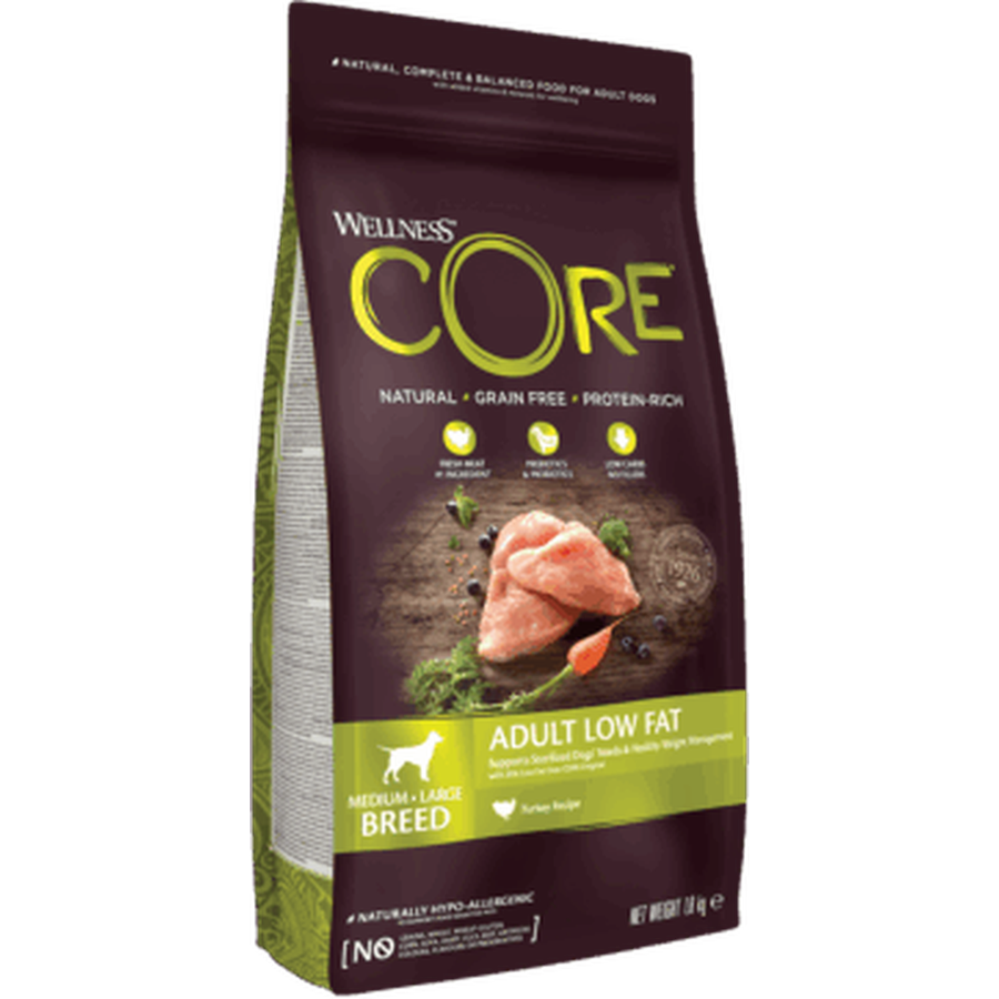 WELLNESS CORE Low Fat Croquettes pour Chien Adulte Dinde 1.8kg