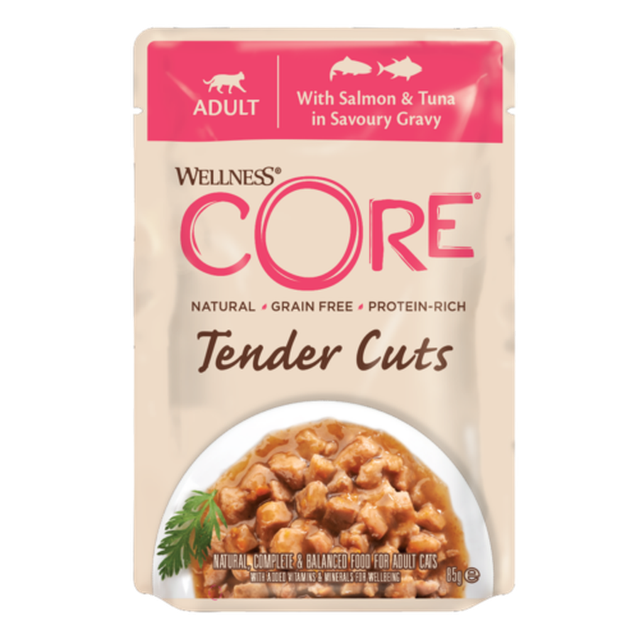 WELLNESS CORE Tender Cuts Nourriture humide pour chat adulte Poulet et Dinde en sauce 85g