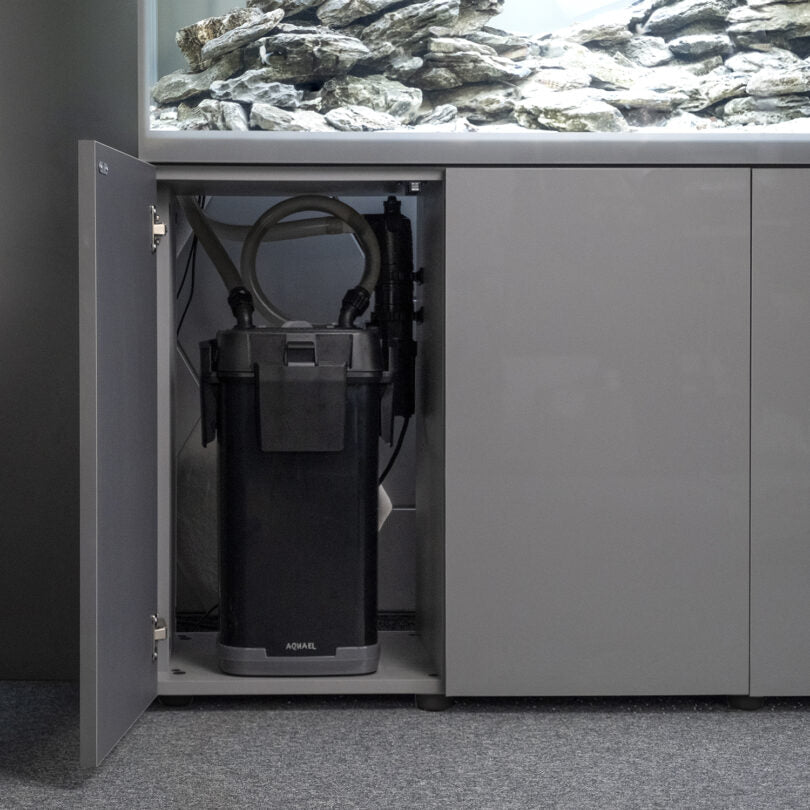 AQUAEL Meuble Glossy 150 Gris portes acrylique pour aquarium 150x50x72 cm finition brillante