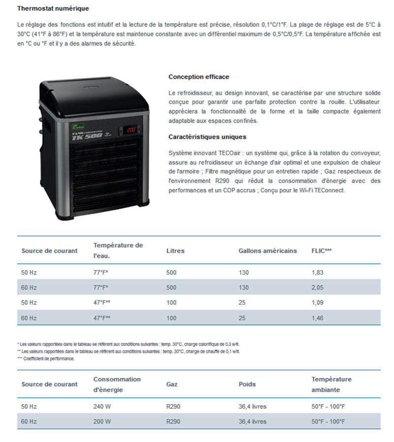 TECO Groupe Froid + Chauffage TK500H R290 pour Aquariums jusqu'à 450L