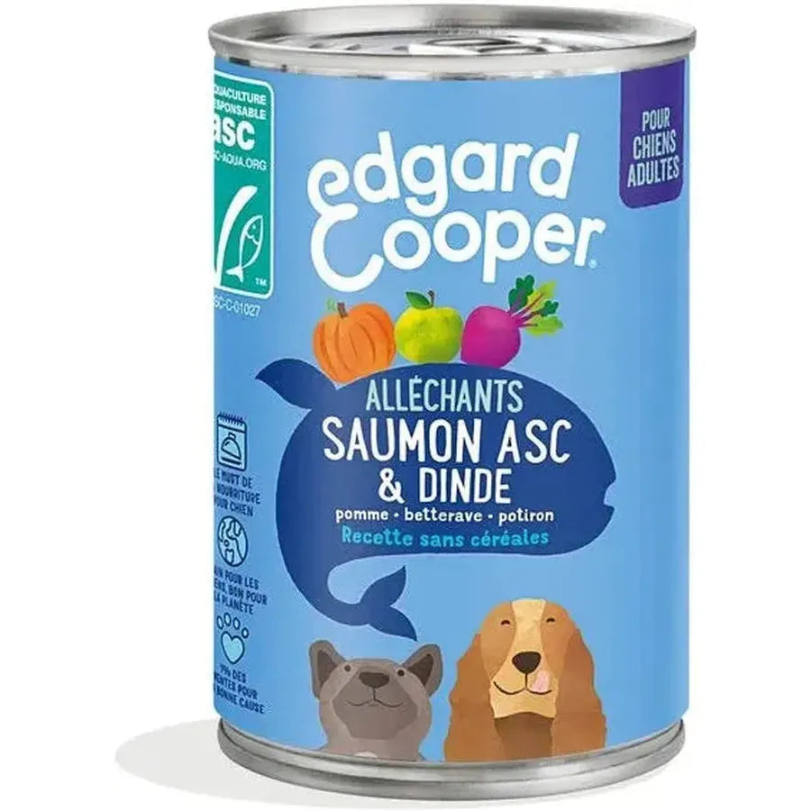 EDGARD COOPER Boîtes Sans Céréales Saumon & Dinde pour Chiens Adultes 400g
