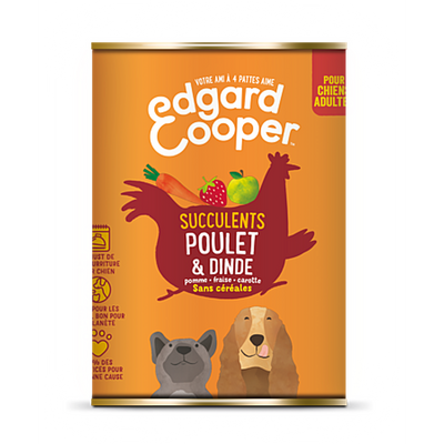 EDGARD COOPER Boîtes Sans Céréales Poulet & Dinde pour Chiens Adultes 400g