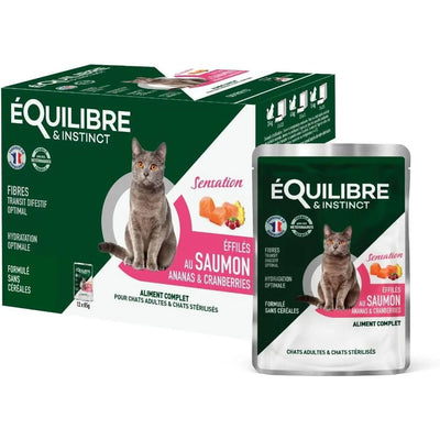 EQUILIBRE & INSTINCT Effilés Sensation Chat Stérilisé Saumon Ananas Cranberries 12x85g