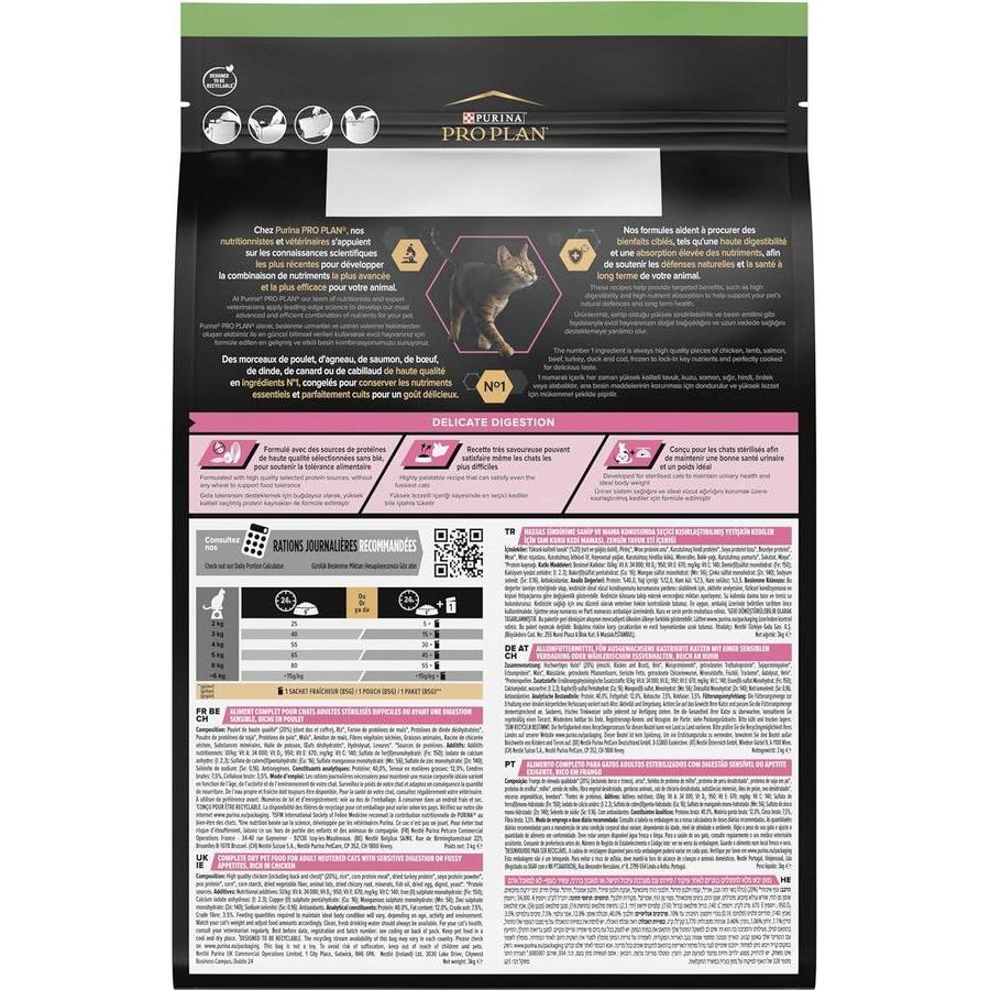 PRO PLAN Sterilised Adult 1+ Delicate Digestion Riche en Poulet de Haute Qualité 3kg