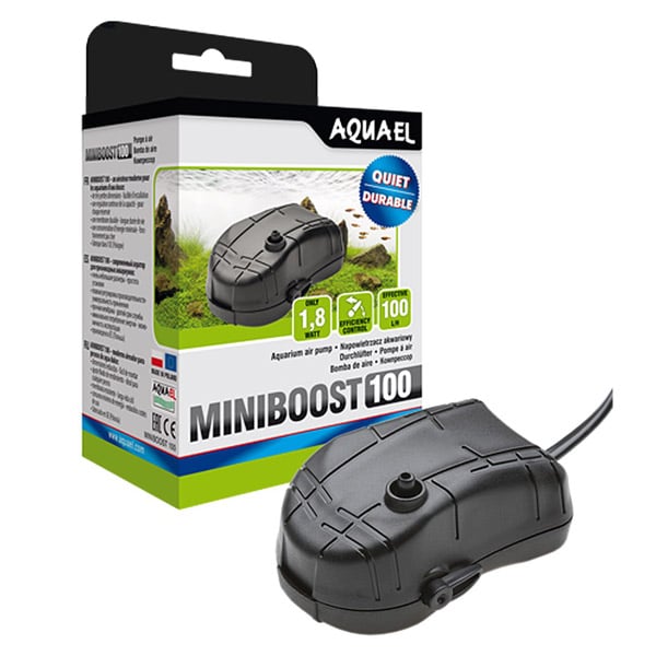 AQUAEL Aérateur Miniboost 100 L/H Pour Aquarium Jusqu'à 100L Débit Réglable 1,8W
