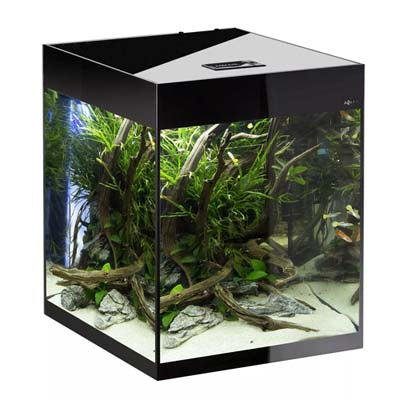 *AQUARIUM GLOSSY CUBE SET NOIR D&N led 2x10w 50x50x63cm 135L(sur cde)