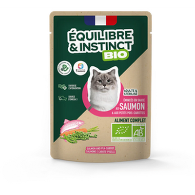 EQUILIBRE & INSTINCT Emincés pour chat au saumon légumes BIO 100g