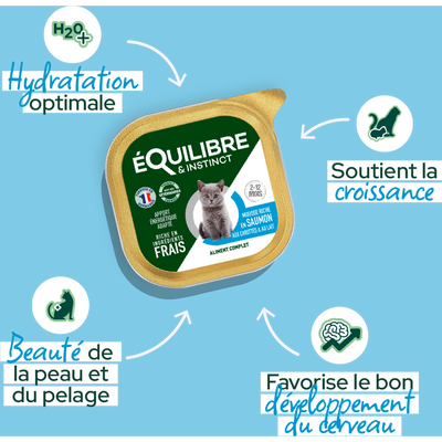EQUILIBRE & INSTINCT Mousse pour jeune chat riche en saumon, carotte & lait 85g