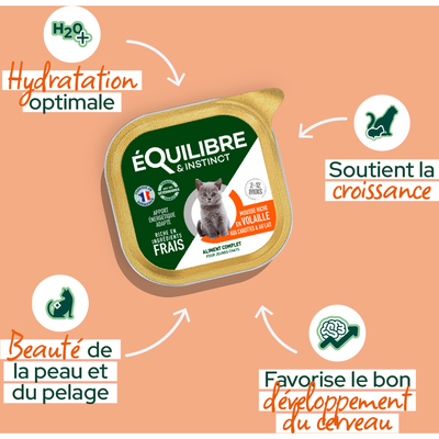EQUILIBRE & INSTINCT Mousse pour jeune chat riche en volaille, carottes & lait 100g