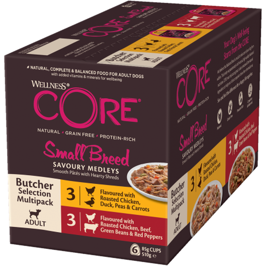 WELLNESS CORE Chien Savoury Medley Nourriture humide Poulet Boeuf Légumes 6x85g