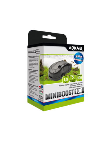 AQUAEL Aérateur Miniboost 100 L/H Pour Aquarium Jusqu'à 100L Débit Réglable 1,8W