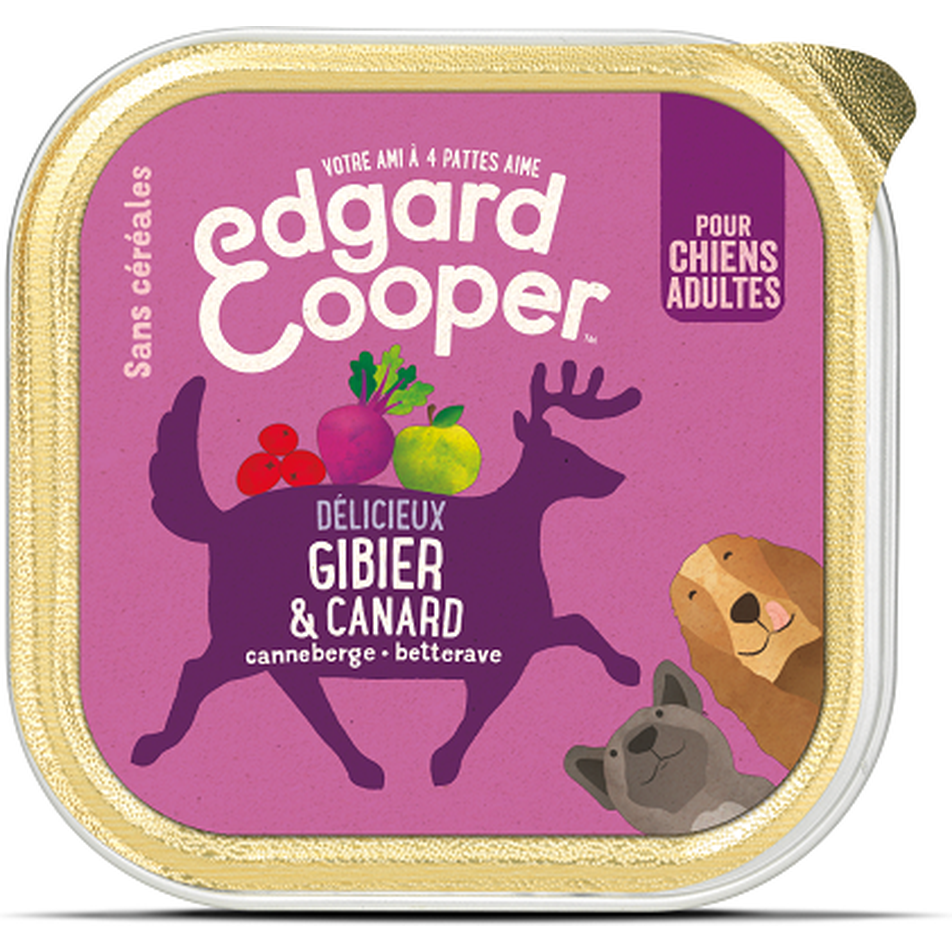 EDGARD COOPER Barquette pour Chien Adulte Gibier & Canard Sans Céréales 300g