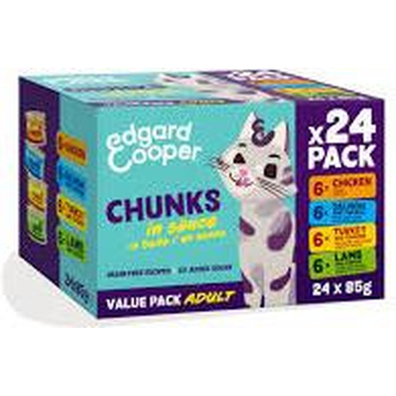 EDGARD COOPER Multipack Pâté pour Chat Adulte Poulet Saumon Dinde Agneau 24x85g