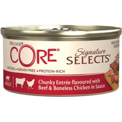 WELLNESS Core Signature Selects Nourriture humide pour chat adulte Boeuf/Poulet 79g