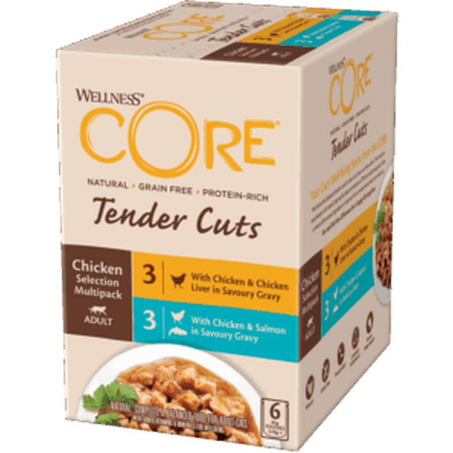 WELLNESS CORE Tender Cuts Nourriture humide pour chat Poulet et Foie de Poulet 85g