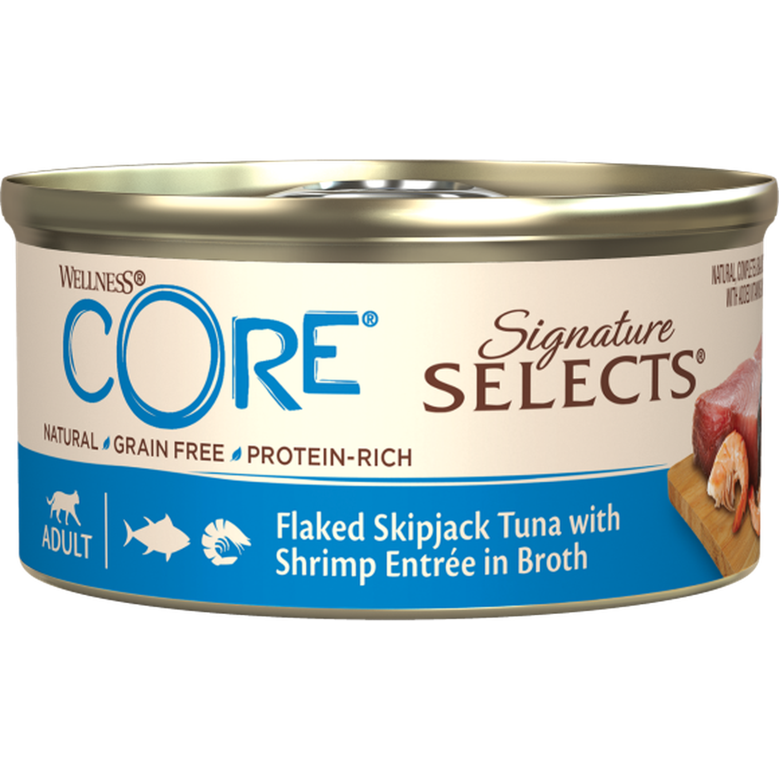 WELLNESS CORE Signature Selects Nourriture humide pour chat Thon Maquereau Crevettes 79g